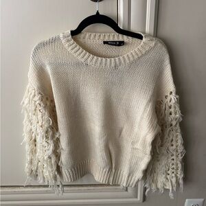 Cream Sweater with Fringe Sleeves size small like new